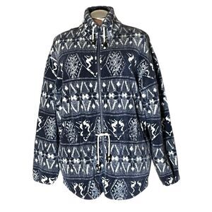 Denali Vintage Ski Fleece Front Zip Blue & Cream Graphic Jacket L‎